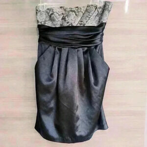 Junior Y2K Party Dress Short Black With Gray Lace Top Strapless Date Night 5